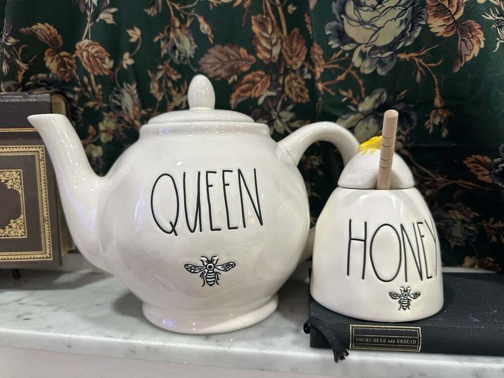 Rae Dunn Queen Bee Teapot And Honey Jar Set